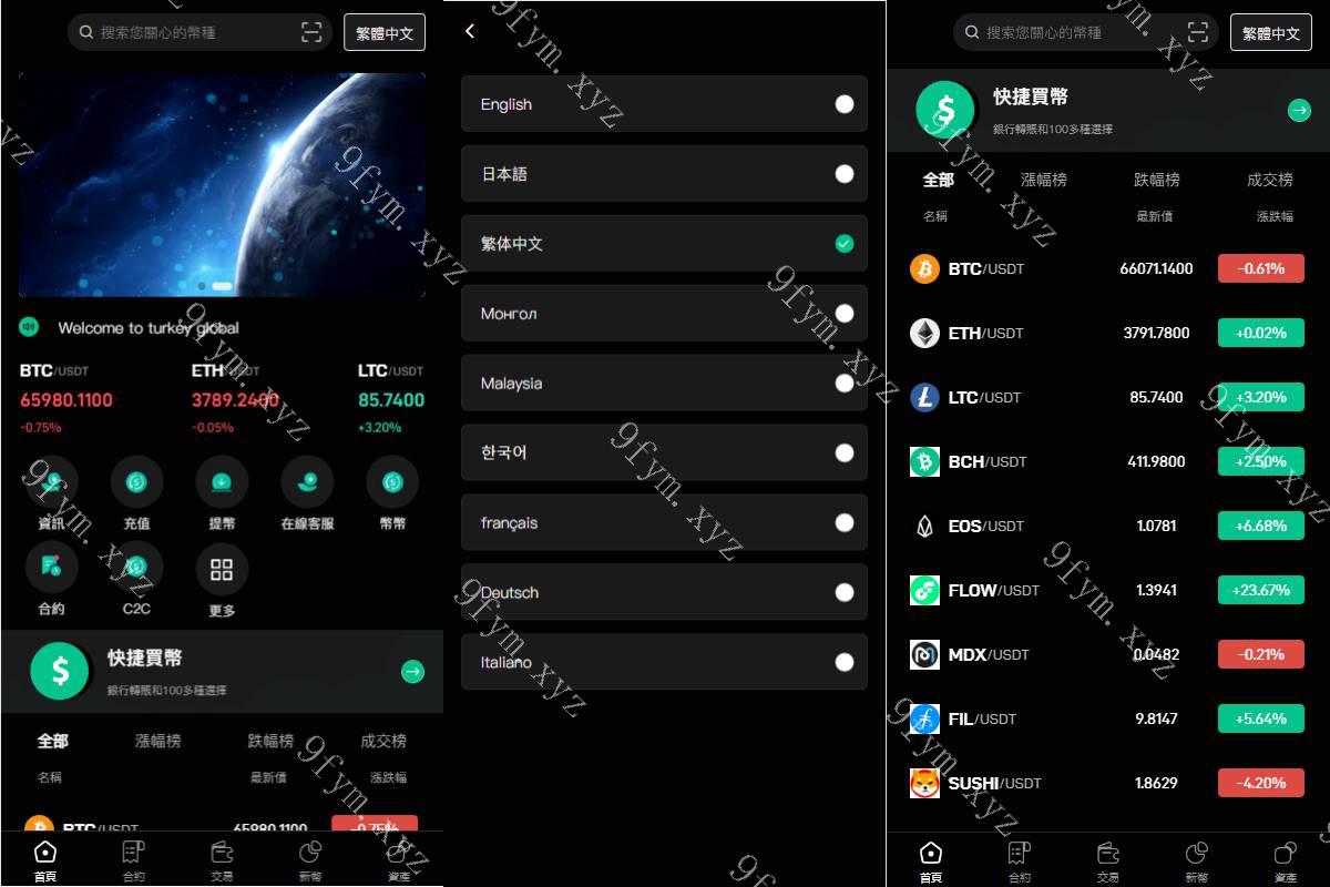 多语言交易所系统/秒合约交易/币币合约/c2c/质押投资